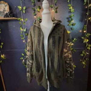 Men's Olive Green Camo Bomber Hoodie Jacket